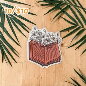 Floral Open Book Sticker – Book Lover Vinyl Decal | Literary Aesthetic Sticker